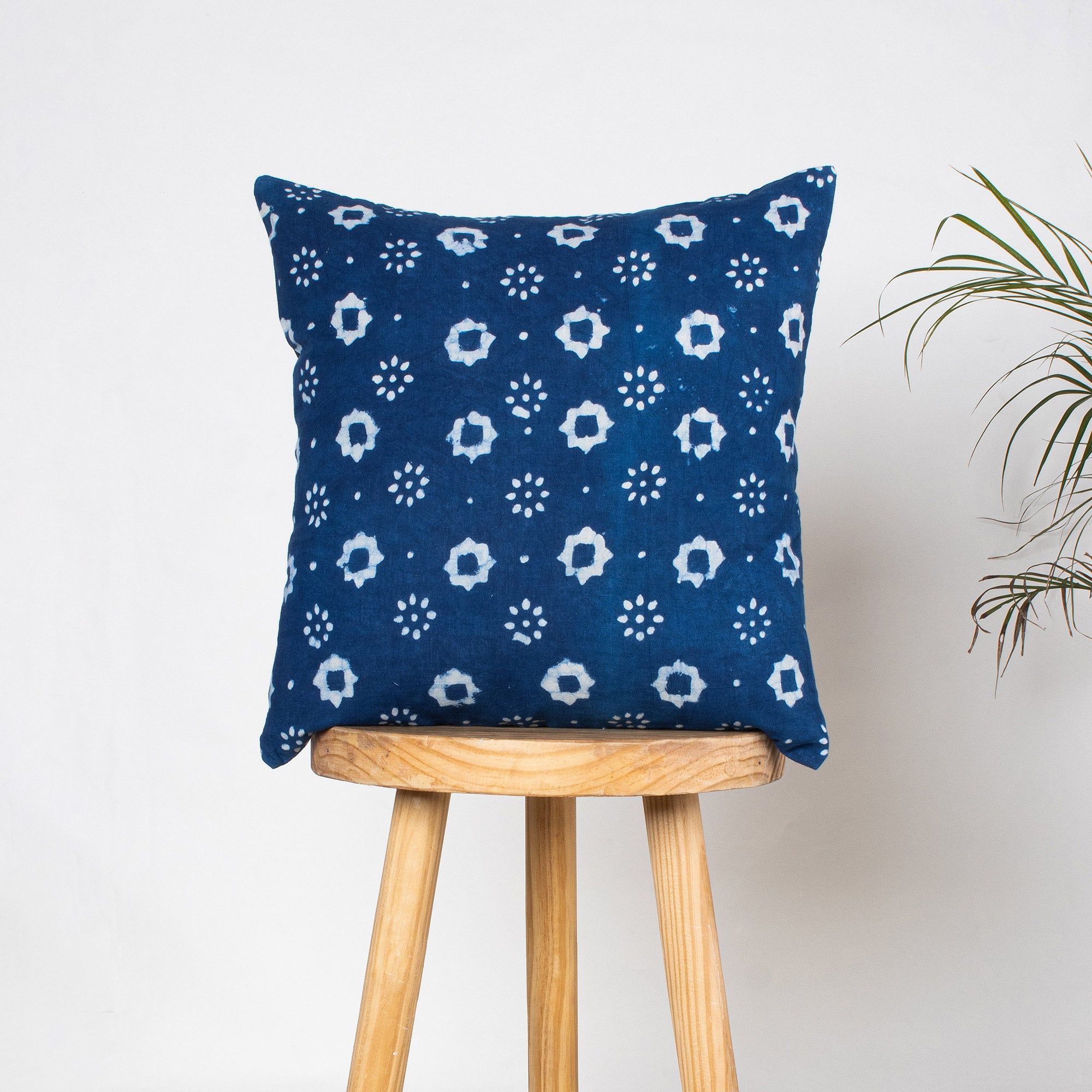 Hand Block Indigo Printed Cotton Cushion
